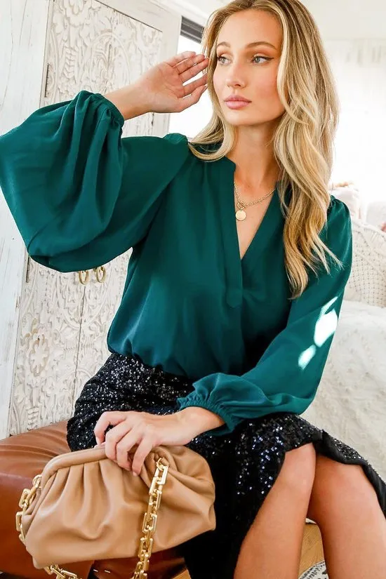 Hunter Green Long Sleeve Top