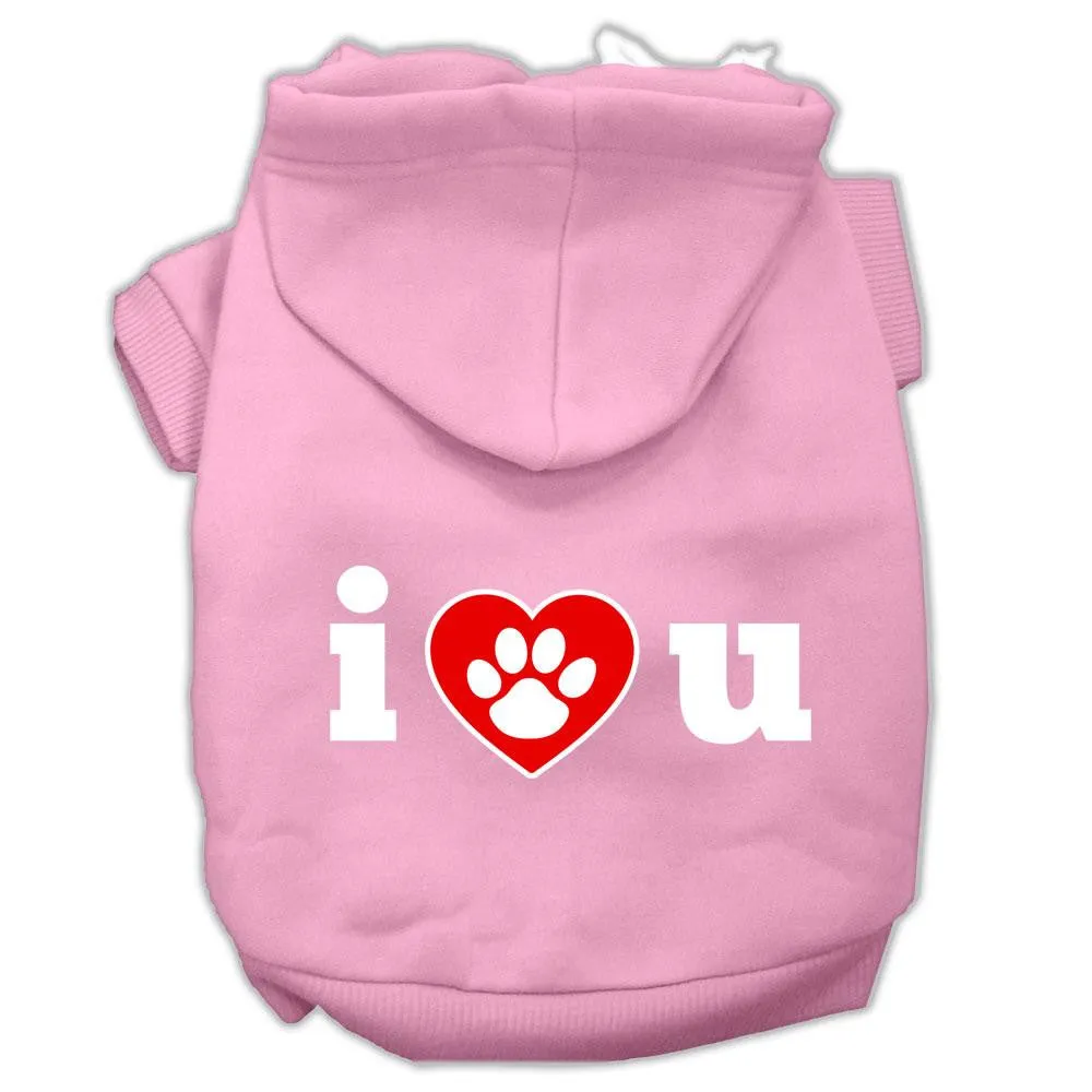 I Love U Screen Print Pet Hoodies Light Pink Size Med (12)