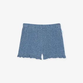 Indigo Denim French Terry Ruffled Shorts