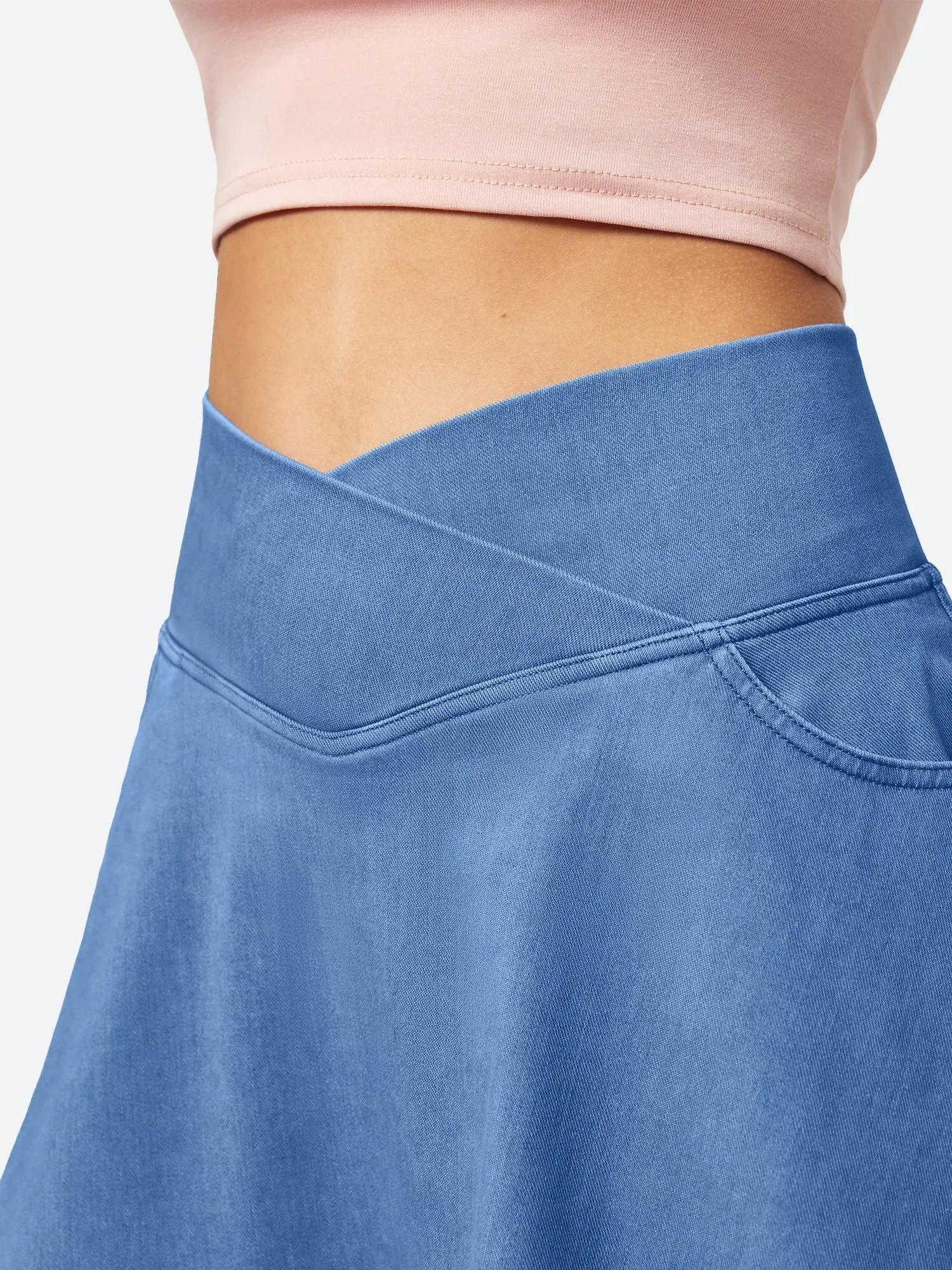 IUGA FlexDenim™ V-Waist Stretchy Ruffle Denim Skort With 4 Pockets