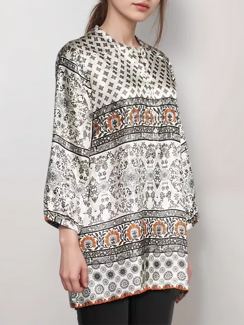 Johnny Was Corry Printed Silk Twill Tunic R25023 Boho Chic