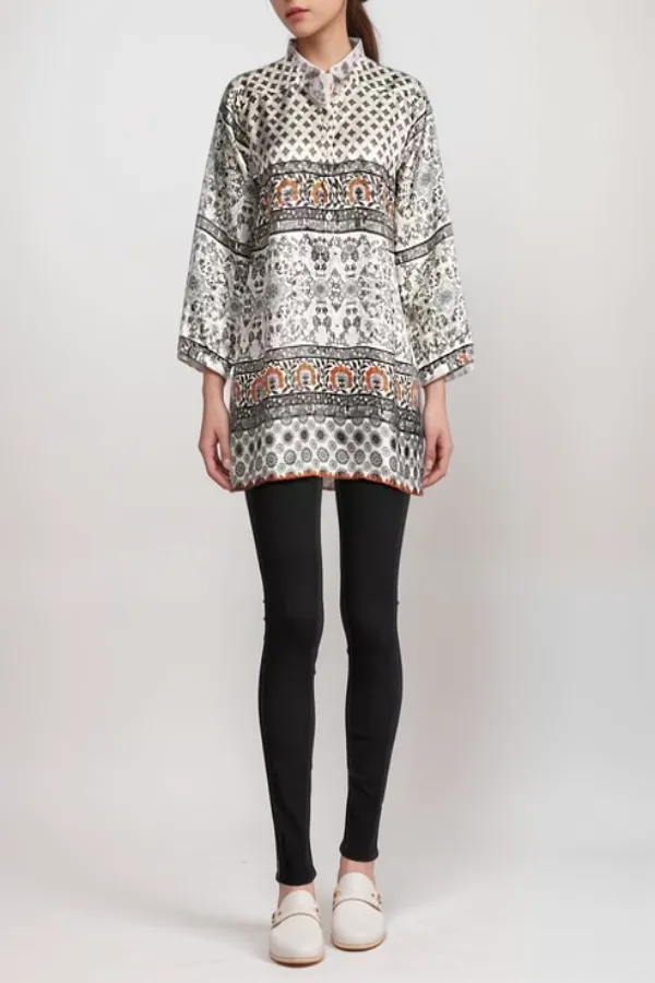 Johnny Was Corry Printed Silk Twill Tunic R25023 Boho Chic