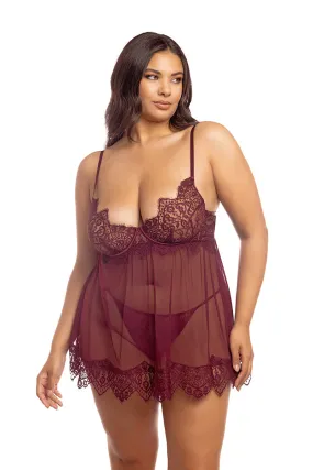 Kiss Me More Eyelash Lace Babydoll in Windsor Wine