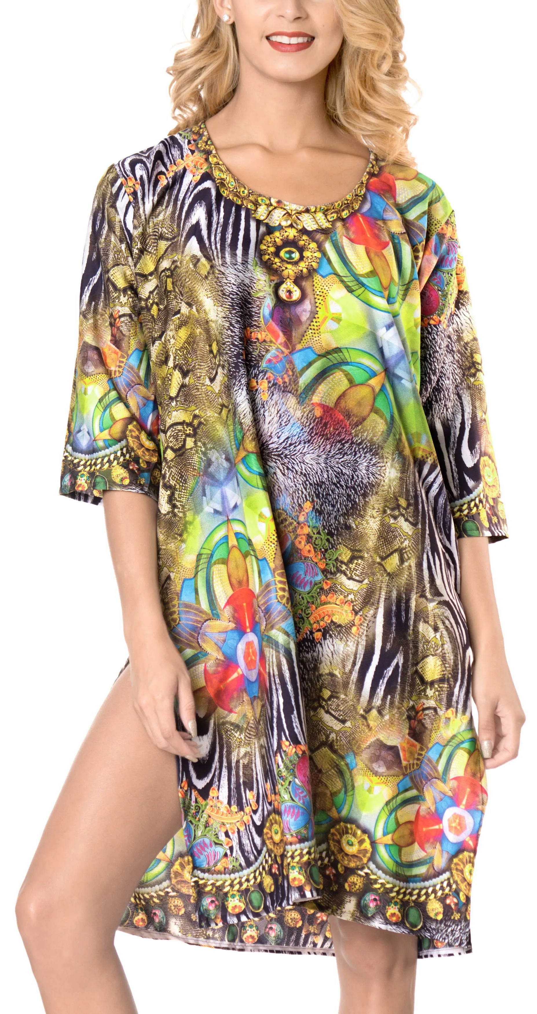 LA LEELA Digital Beachwear Loose Cover Up OSFM 20W-28W [2X- 4X] Multicolor_6645