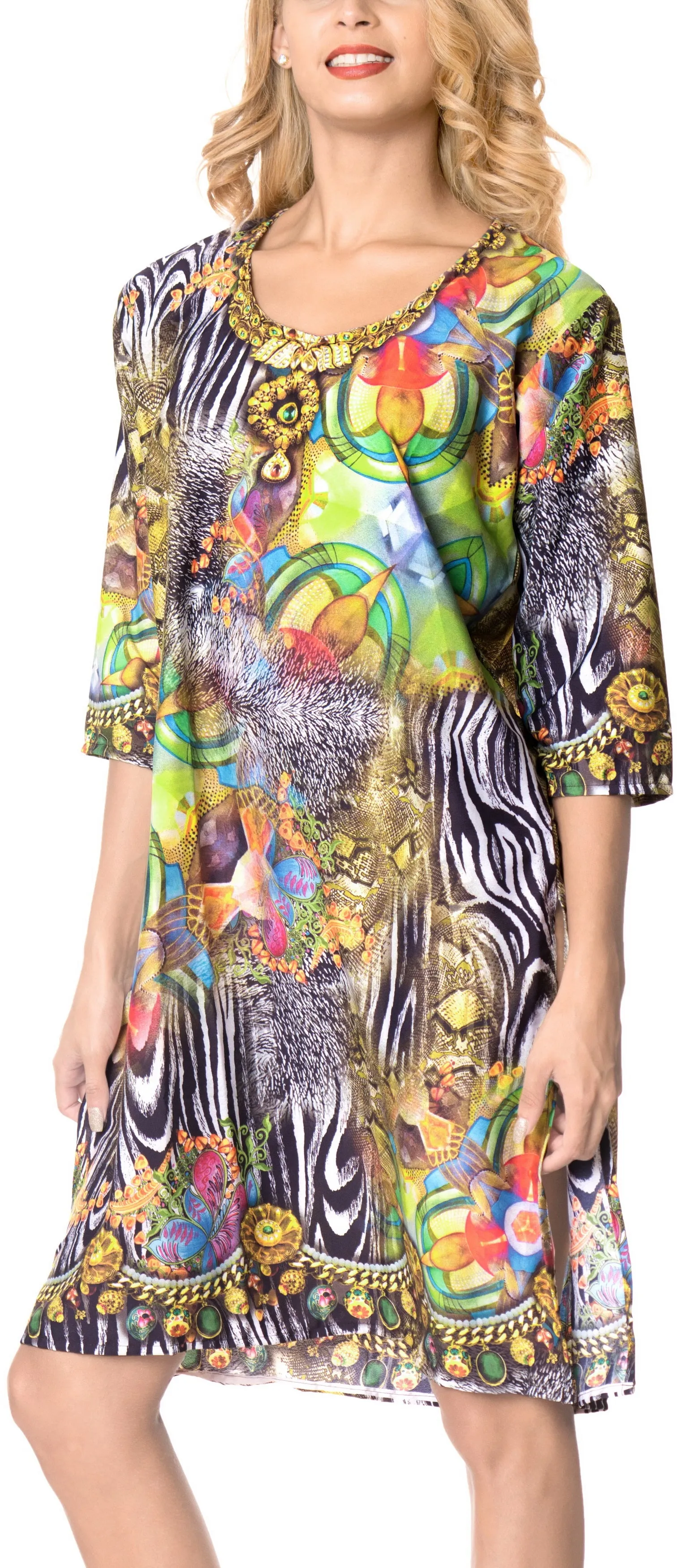 LA LEELA Digital Blouse Cover Ups Women OSFM 20W-28W [2X- 4X] Multicolor_6639