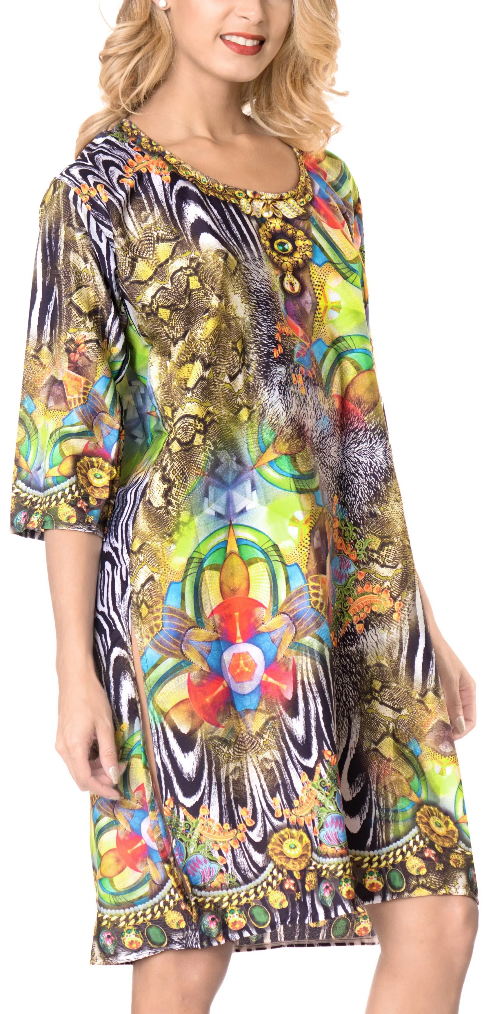 LA LEELA Digital Blouse Cover Ups Women OSFM 20W-28W [2X- 4X] Multicolor_6639