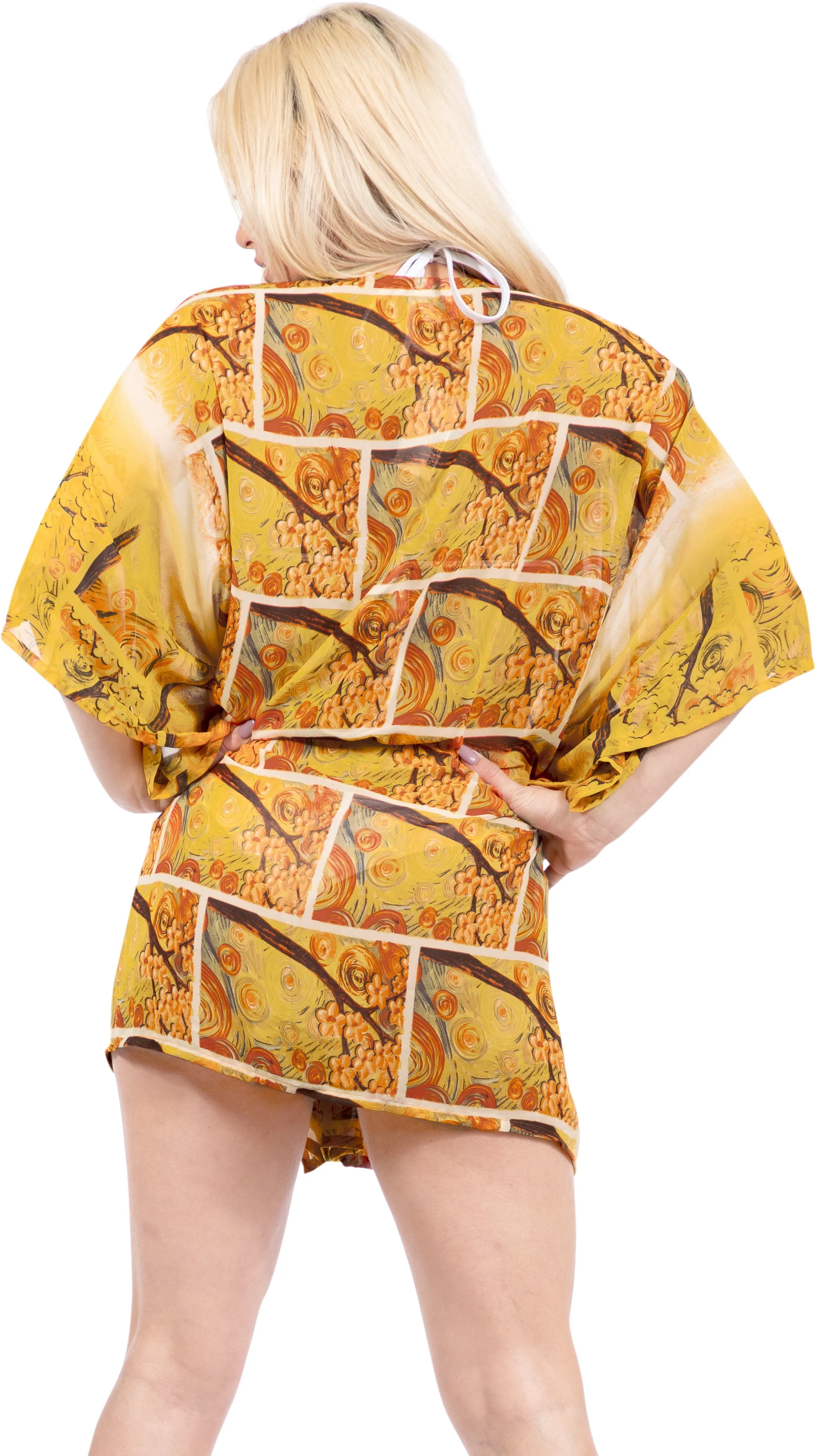 LA LEELA Kimono Beach Cover ups Women Plus Size Orange_Y312 OSFM 16-28W [XL- 4X]