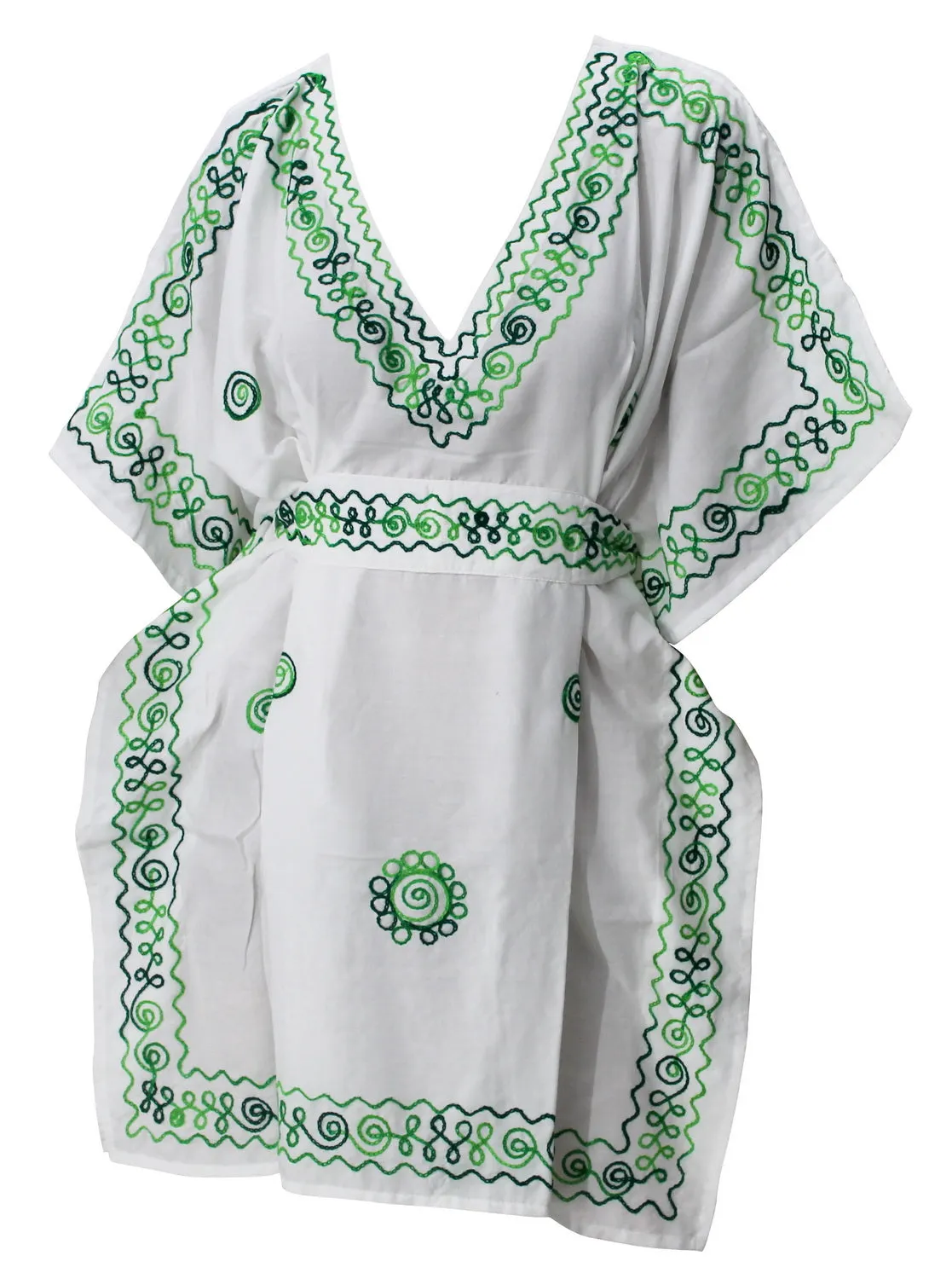 La Leela Vintage Embroidered Bikini RAYON Swimwear Bikini Cover up TUNIC Green