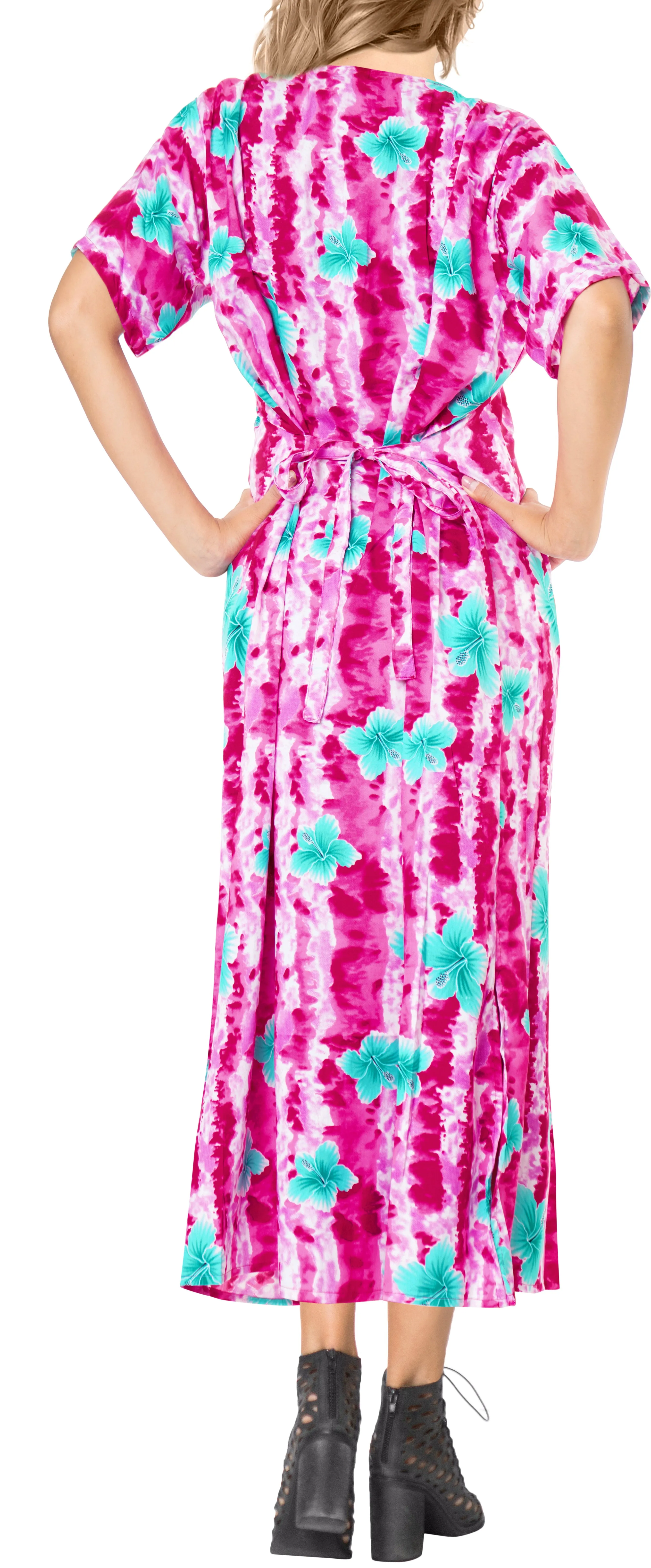 La Leela Womens Floral Beach Cover up Button Closure Evening Dress MAXI Caftan P