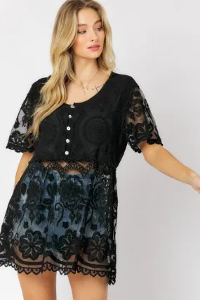 Lace Crochet Round Neck Button Down Top • More Colors