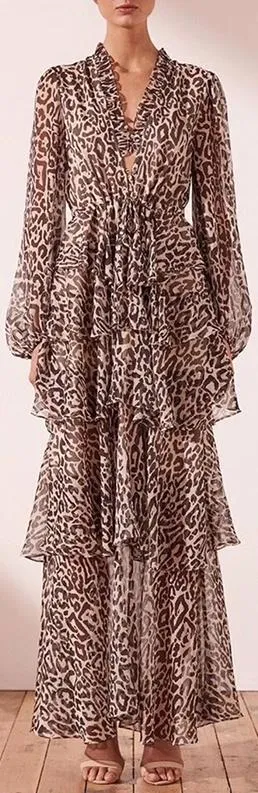 Leopard Print Tiered Gown