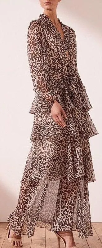 Leopard Print Tiered Gown