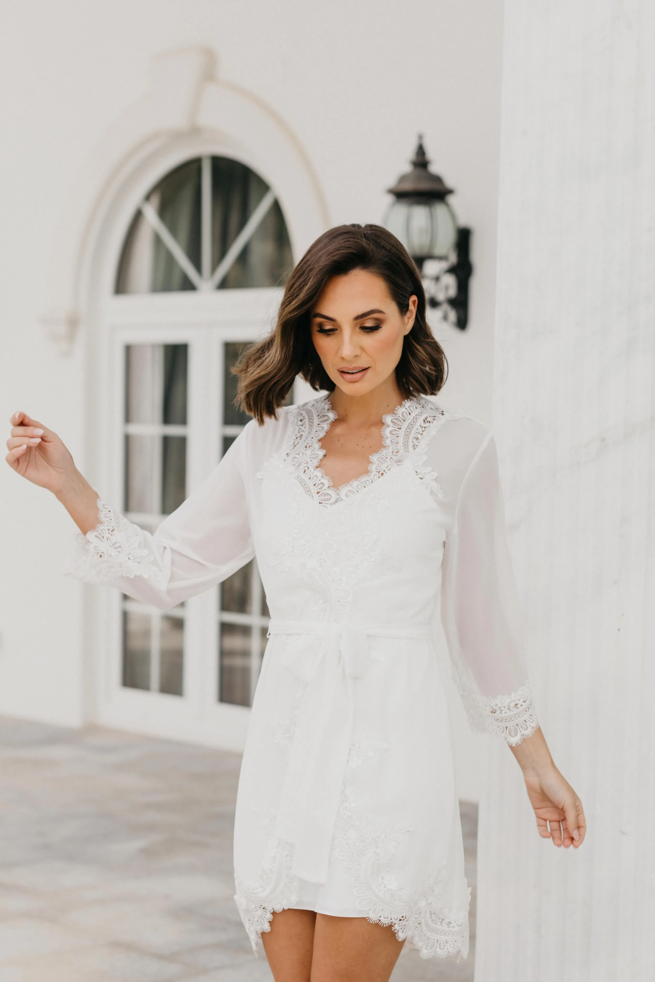 Maeve Lace Trim Bridal Robe - Includes Slip