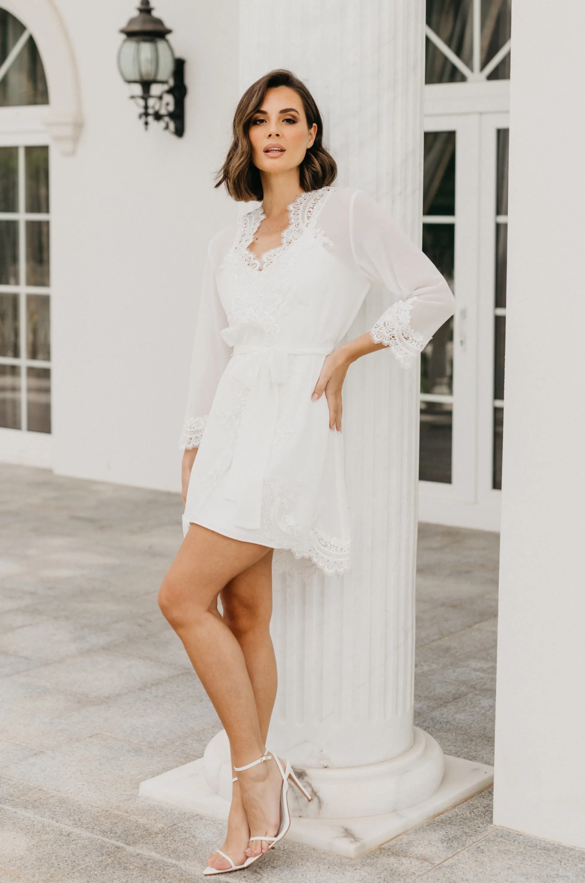 Maeve Lace Trim Bridal Robe - Includes Slip