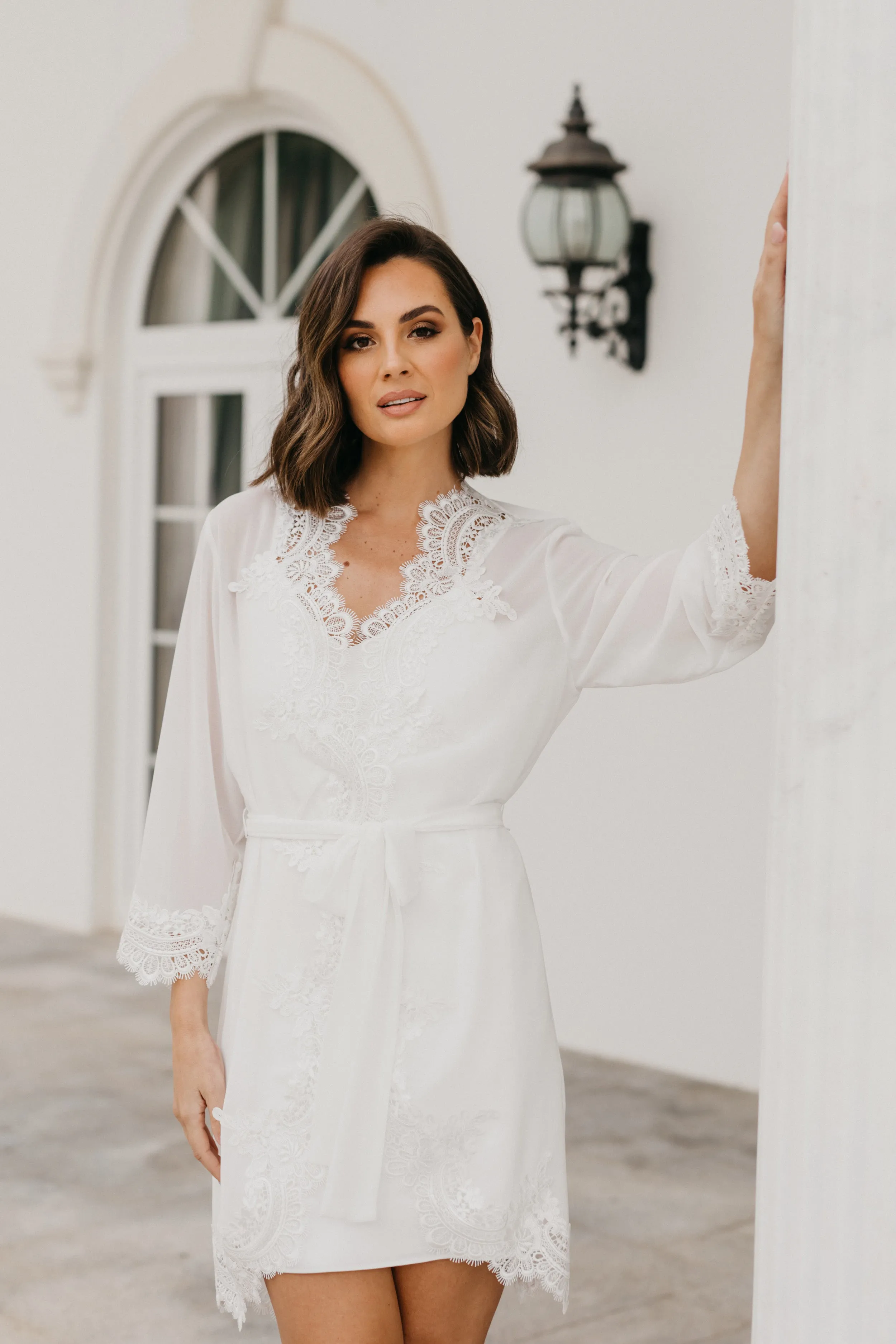 Maeve Lace Trim Bridal Robe - Includes Slip