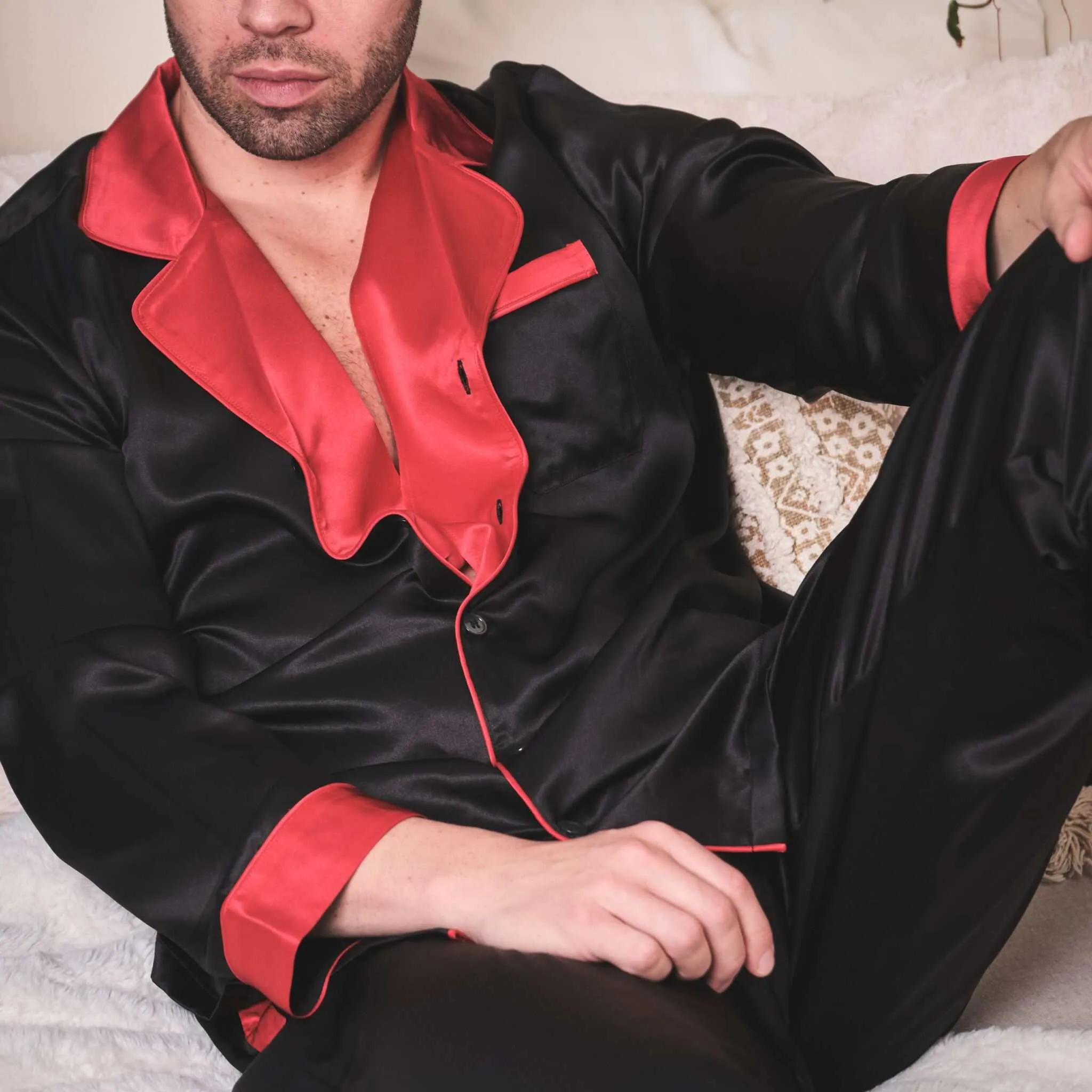 Men's Black Silk Pajama Set