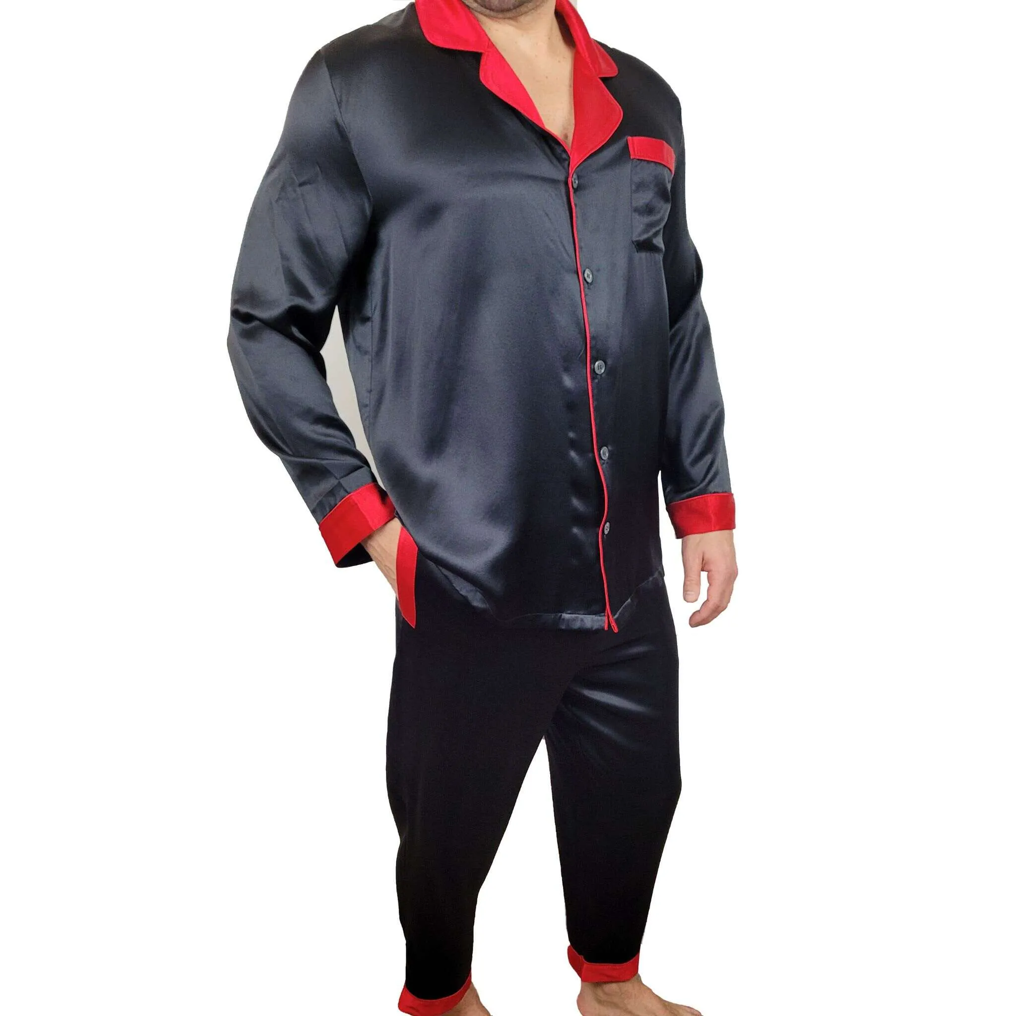 Men's Black Silk Pajama Set