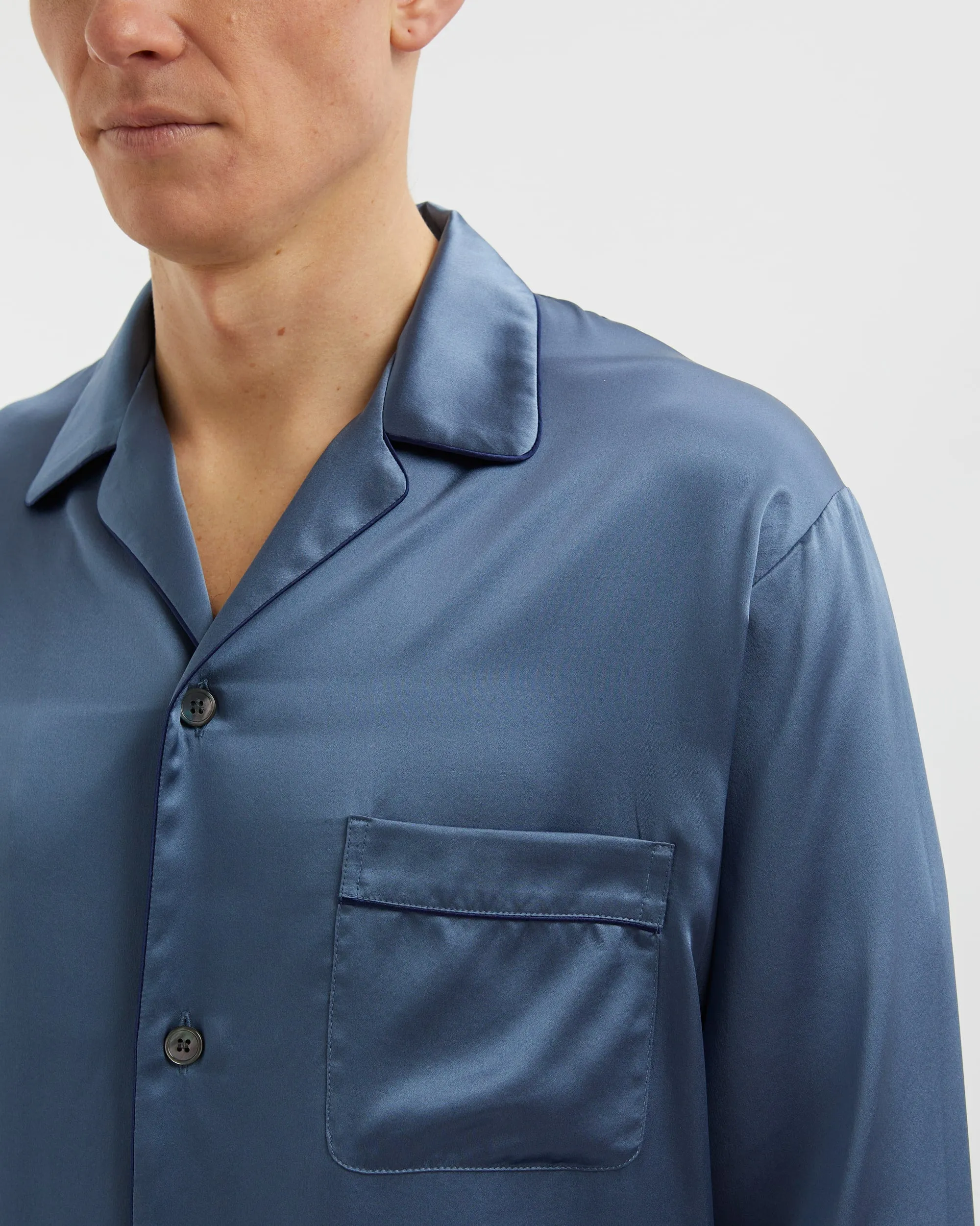 Men's Silk Pajamas - Airforce Blue