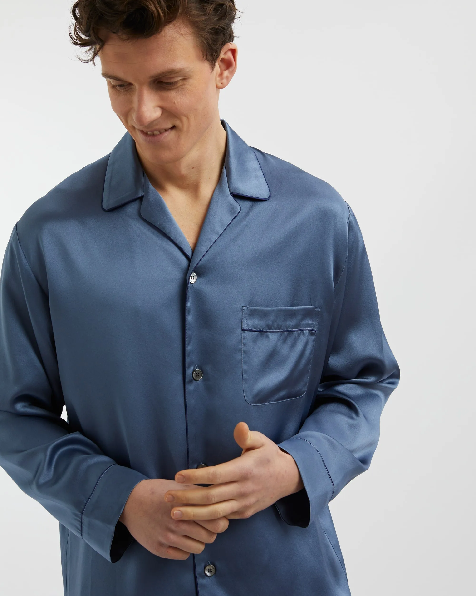 Men's Silk Pajamas - Airforce Blue