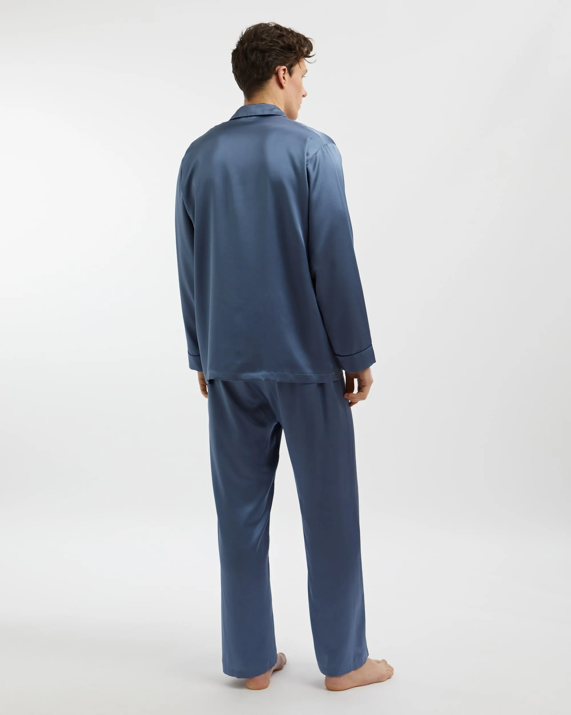 Men's Silk Pajamas - Airforce Blue