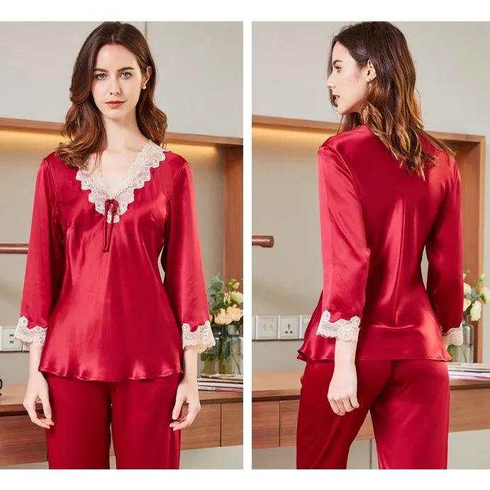 Mulberry Silk Long Sleeves Pyjamas Set 22 MM Tow Piece Silk Sleepwear