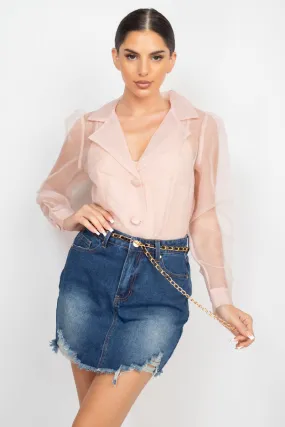 Nude Organza Balloon Sleeve Blouse