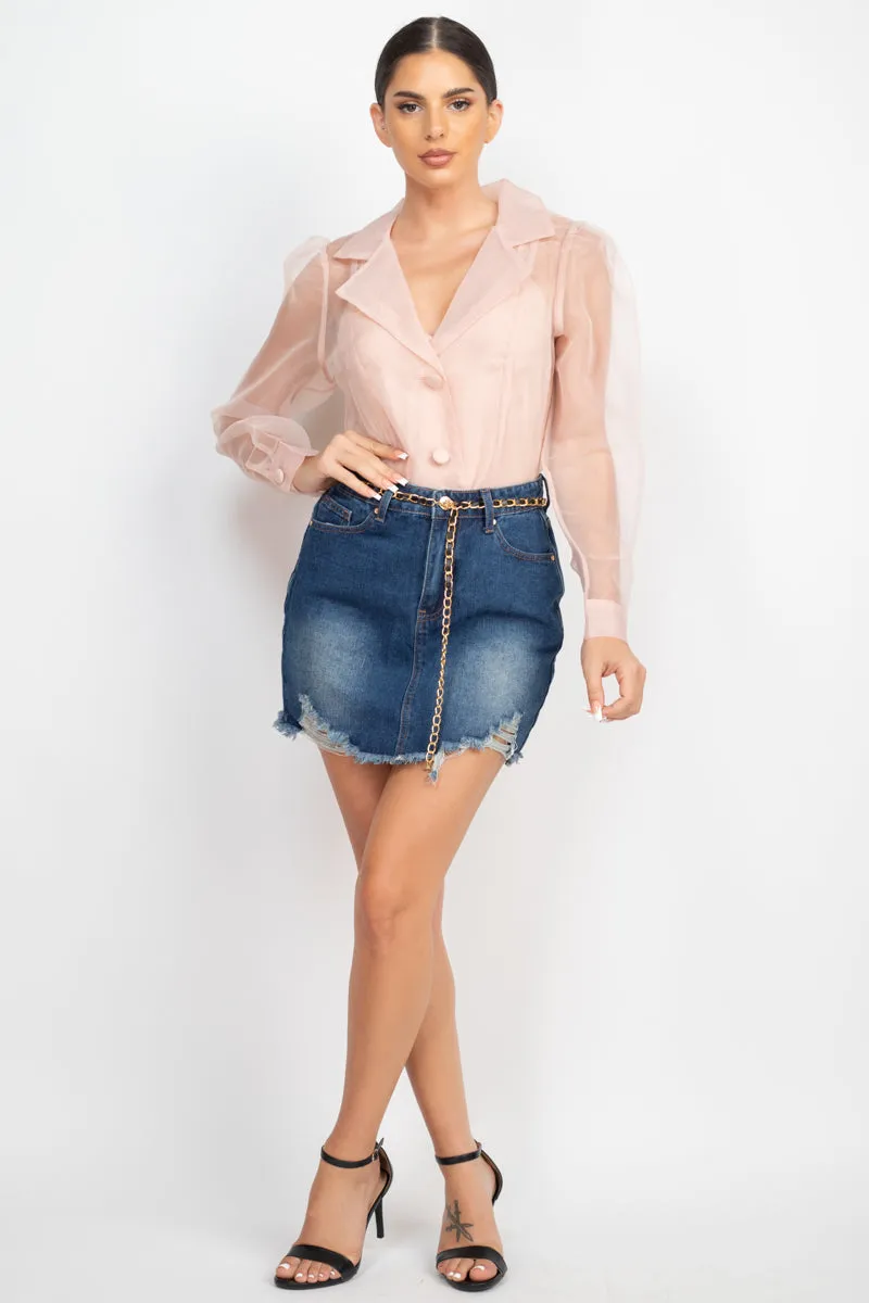 Nude Organza Balloon Sleeve Blouse