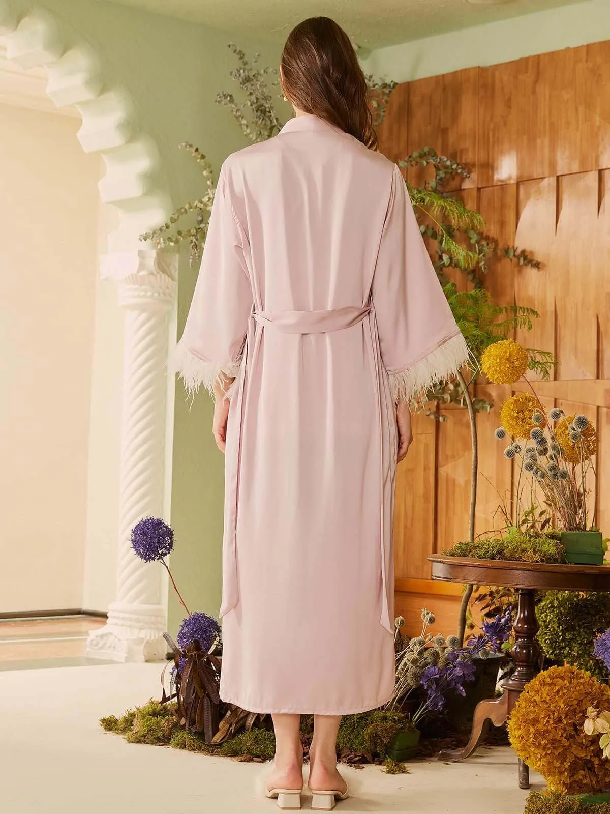 Pink Feather Bridal Robe