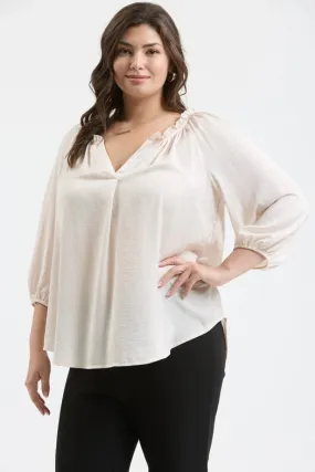 Plus Split Neck 3/4 Balloon Sleeve Blouse CHAMPAGNE