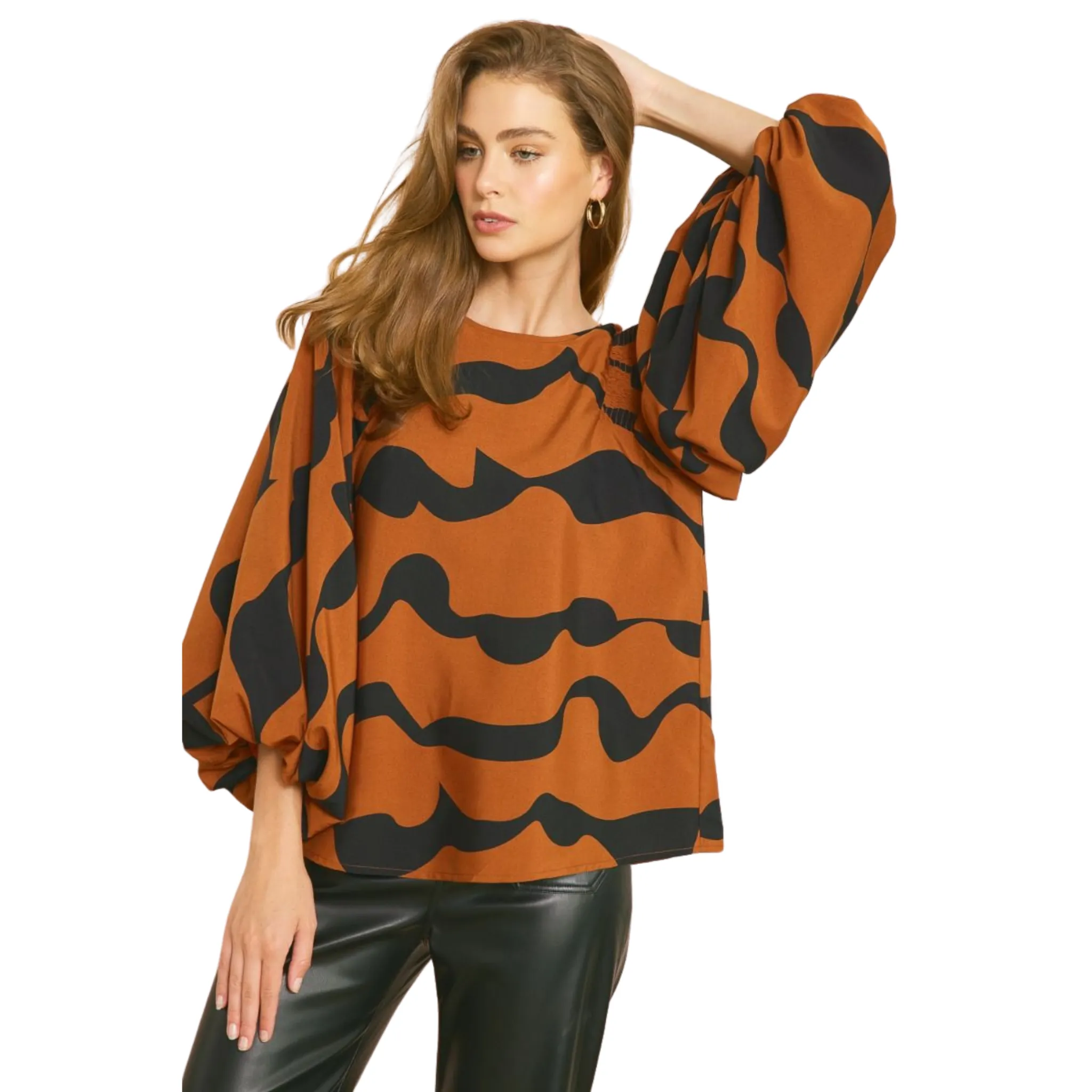 Printed Balloon Sleeve Top