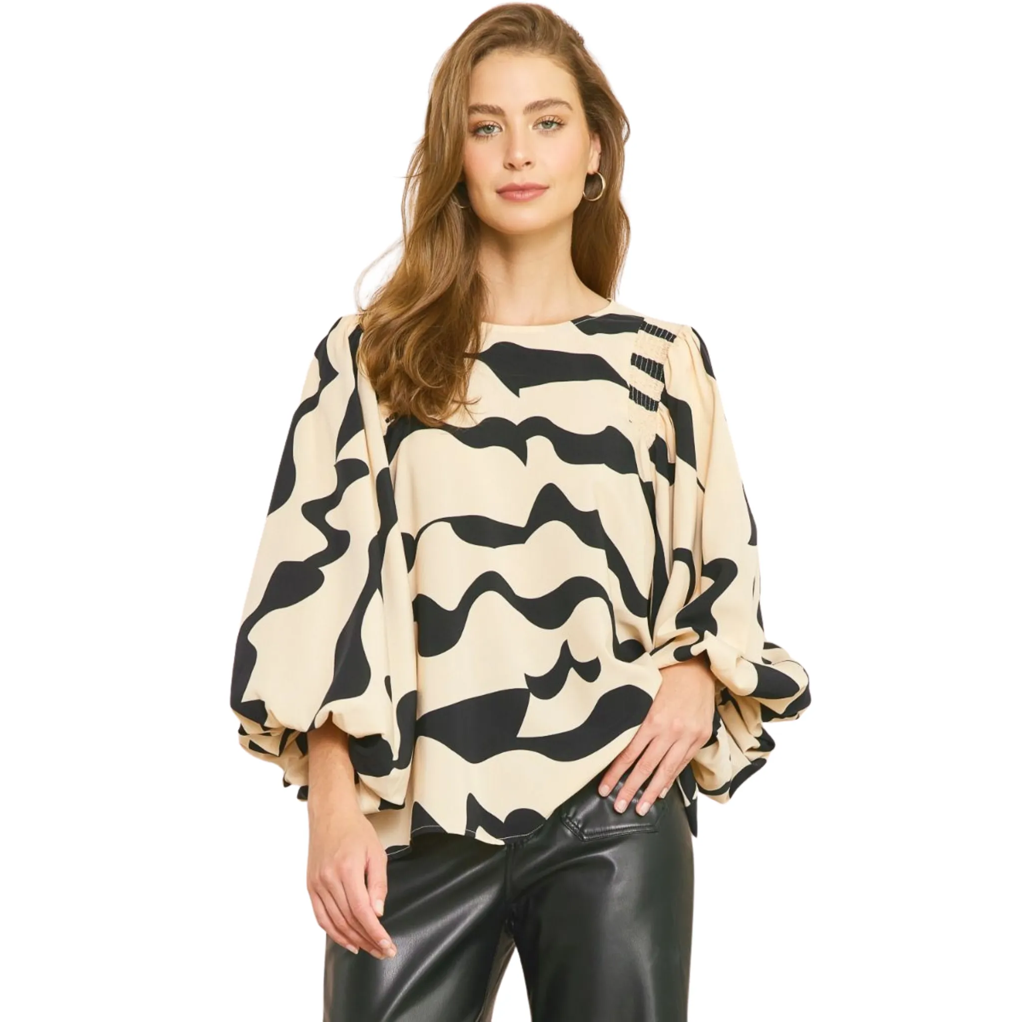 Printed Balloon Sleeve Top