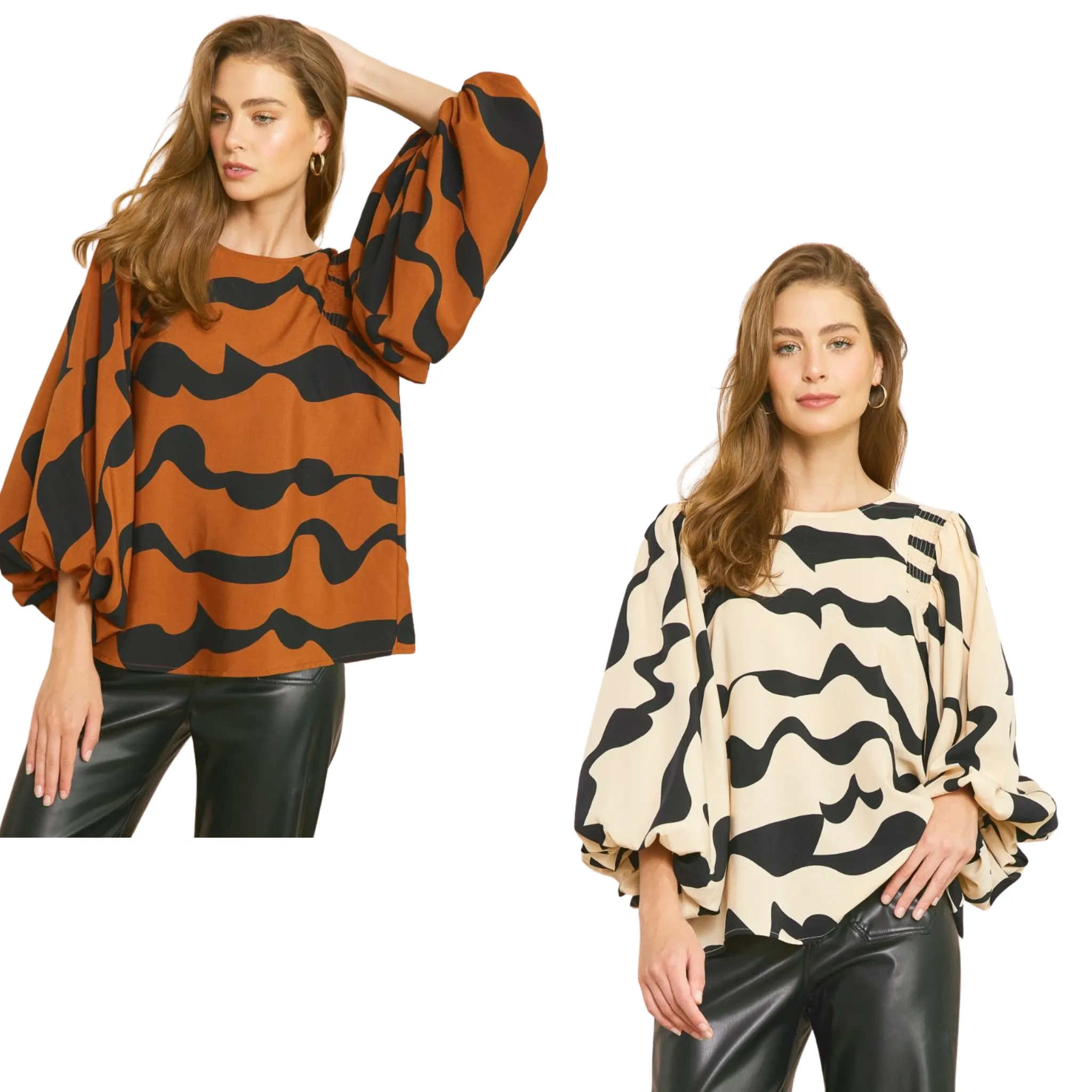 Printed Balloon Sleeve Top