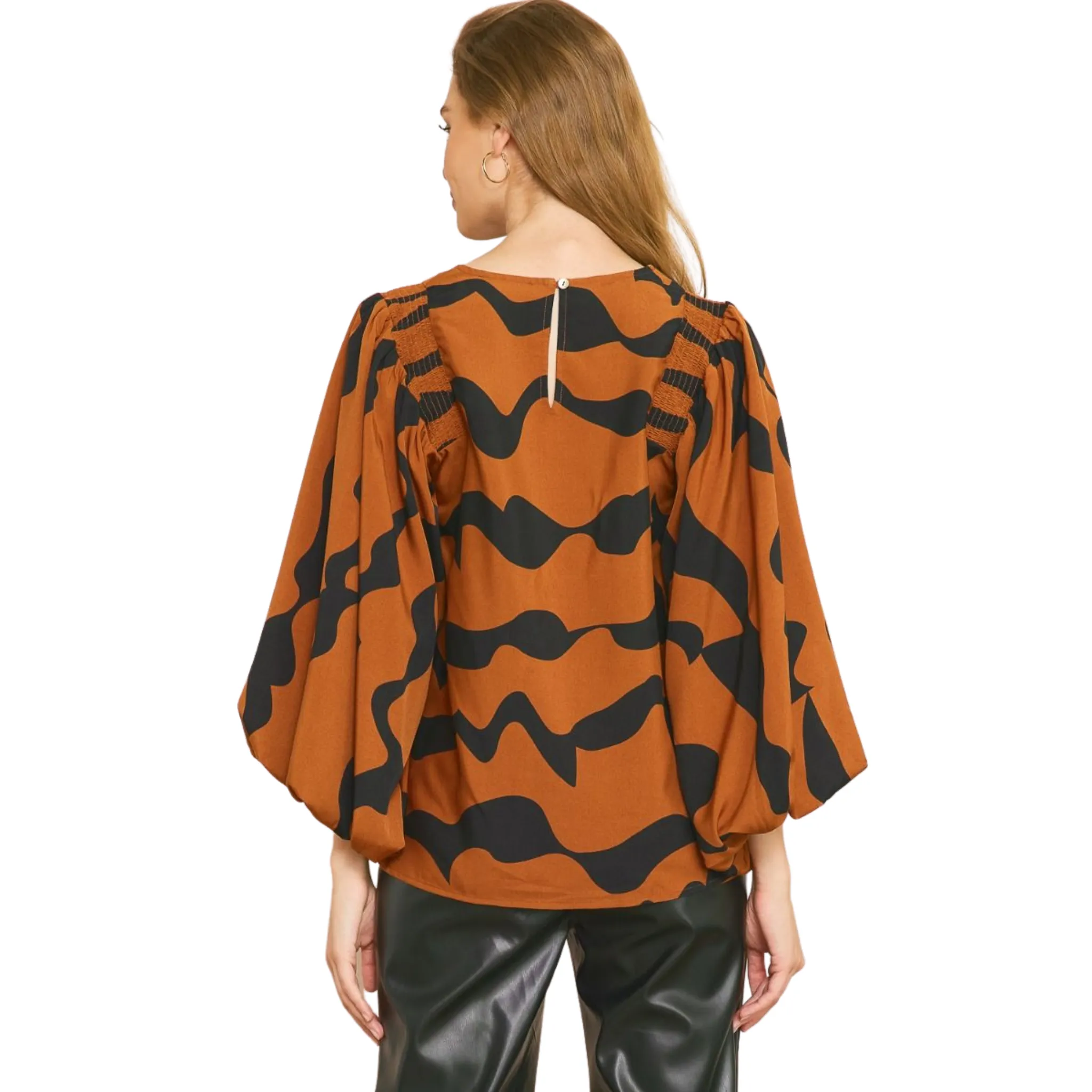 Printed Balloon Sleeve Top