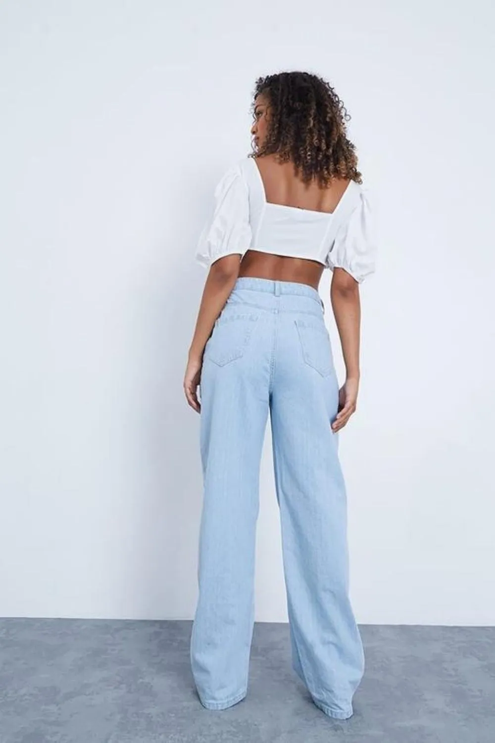 Puff Sleeves  Square White Crop Top