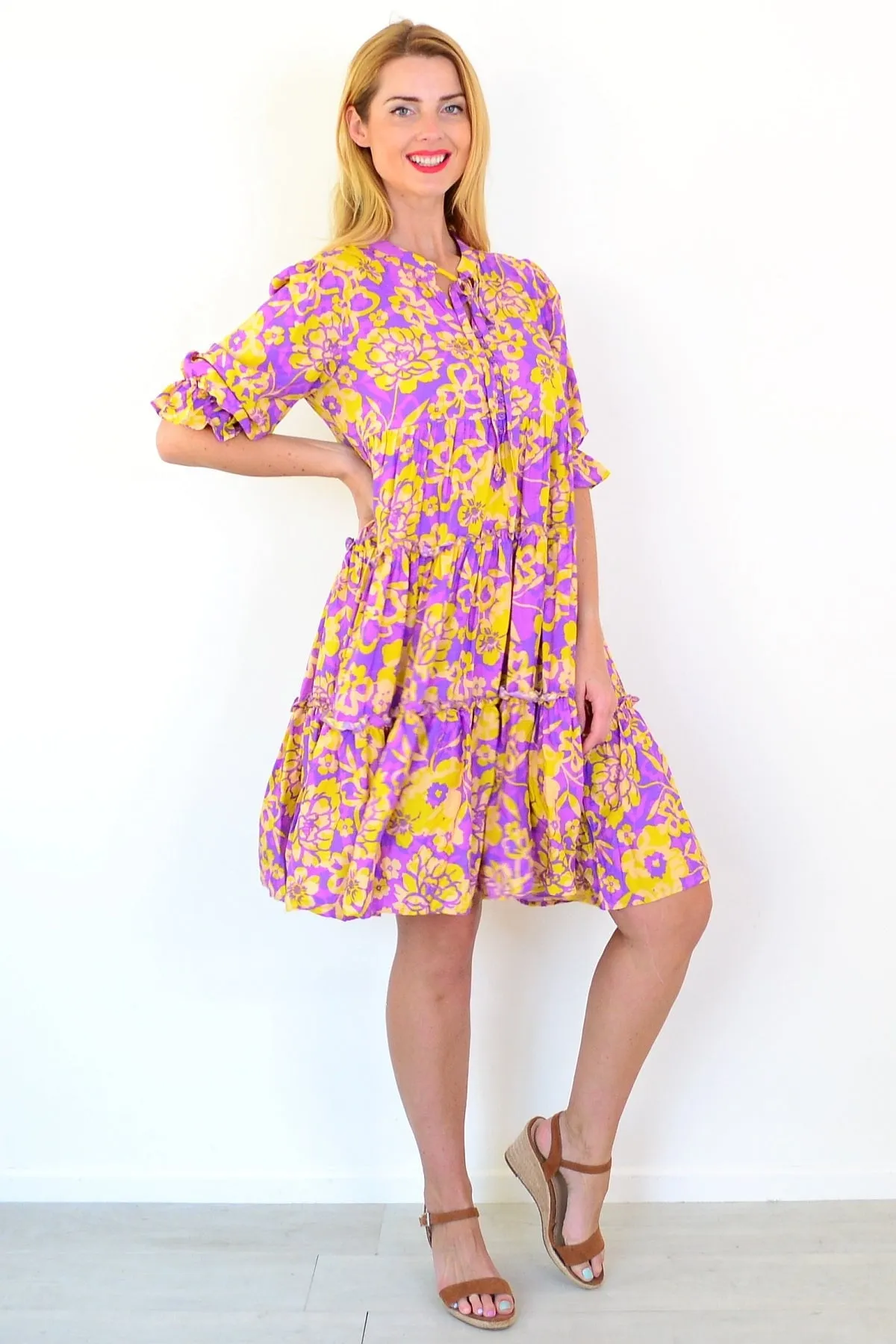 Purple Yellow Floral Boho Dress