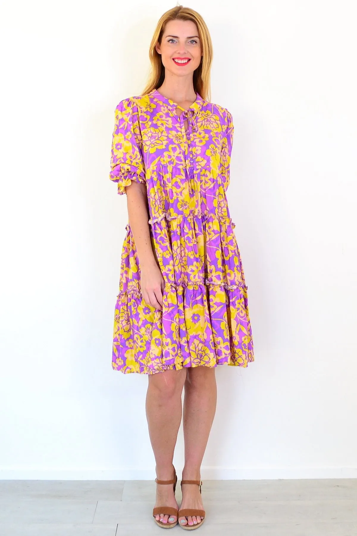 Purple Yellow Floral Boho Dress