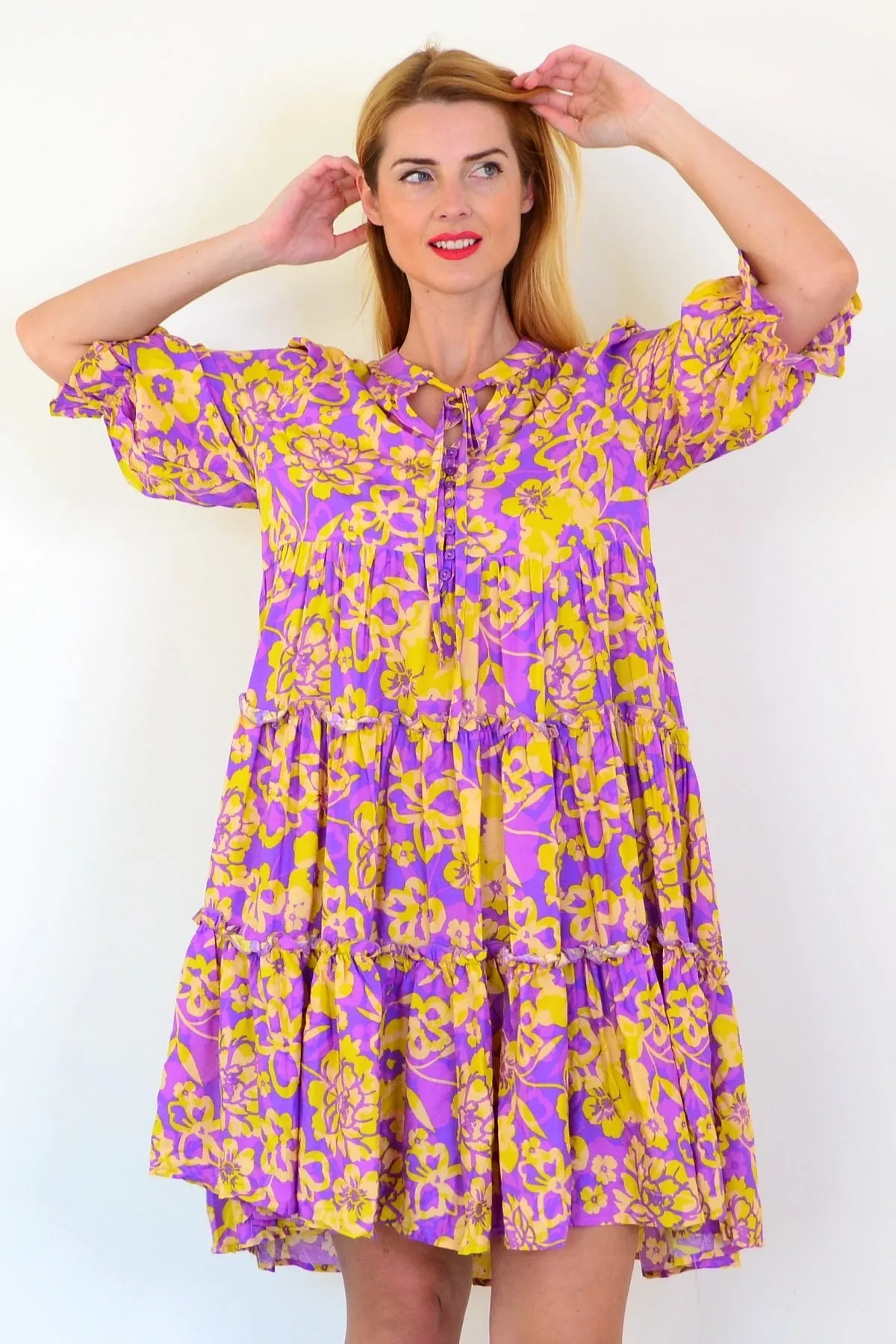 Purple Yellow Floral Boho Dress