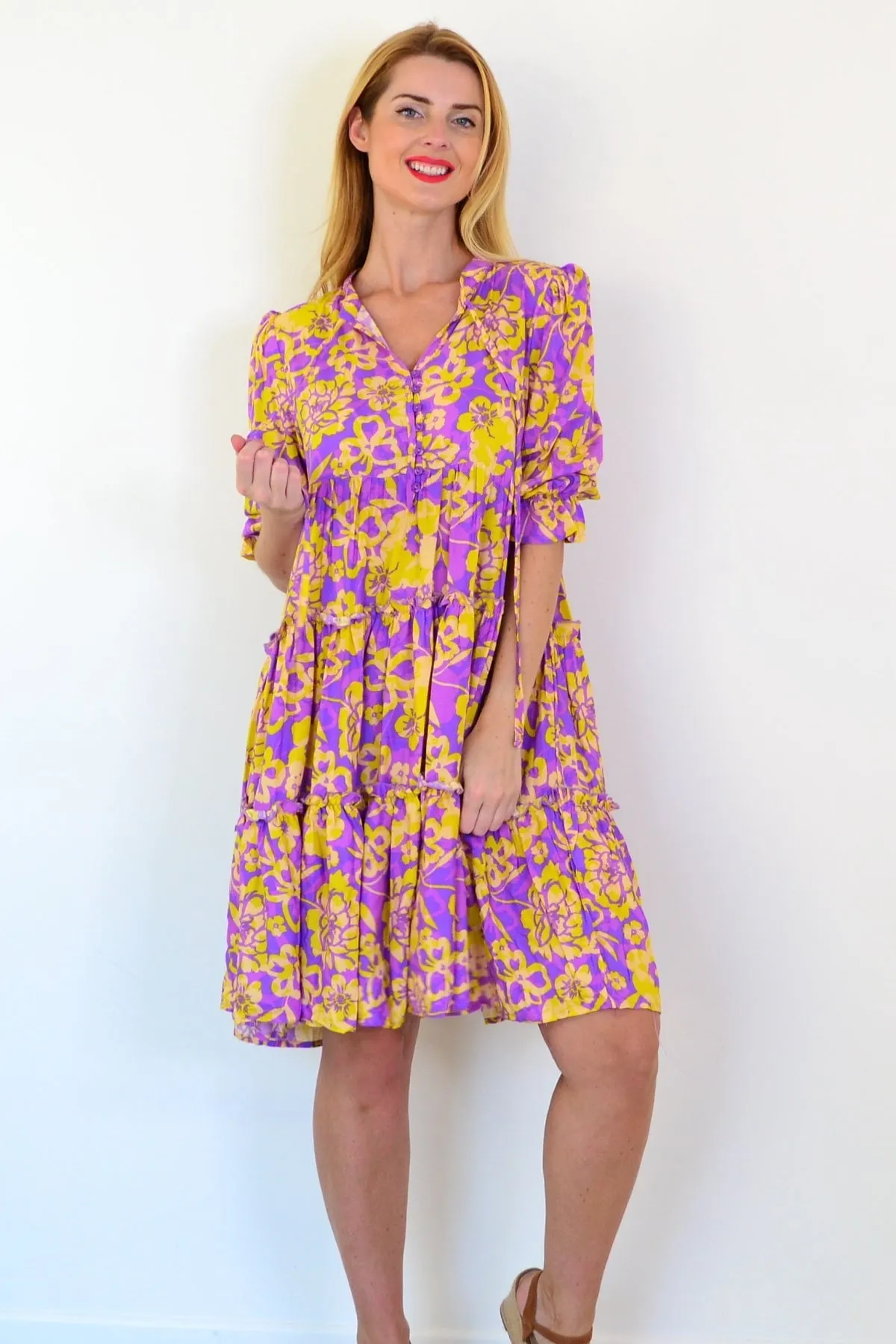 Purple Yellow Floral Boho Dress