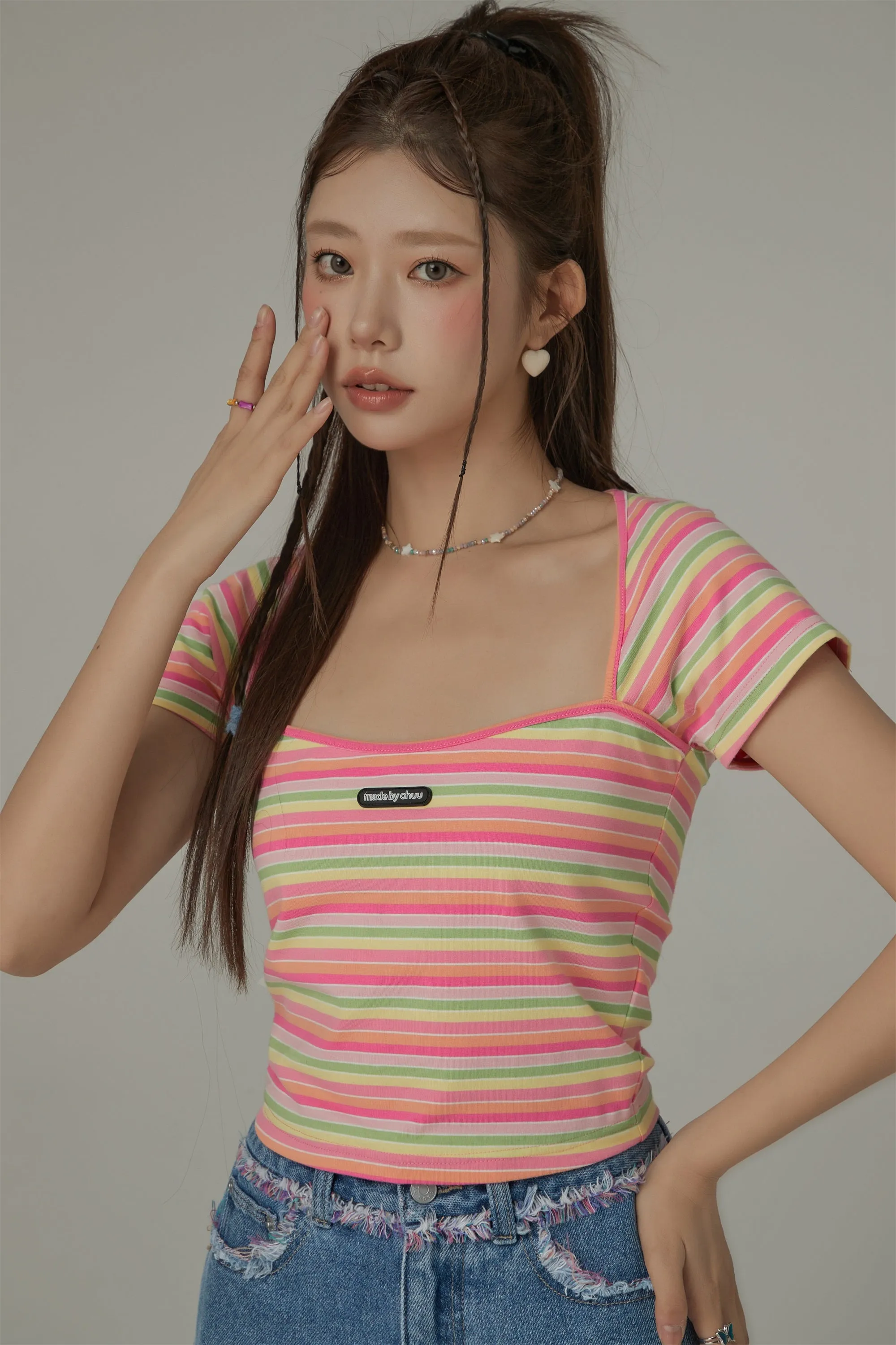 Rainbow Stripe Square Neck T-Shirt