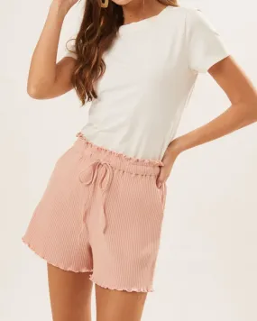 Ribbed Drawstring Shorts In Blush | Blush