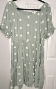 Sage Swiss Dot tiered dress