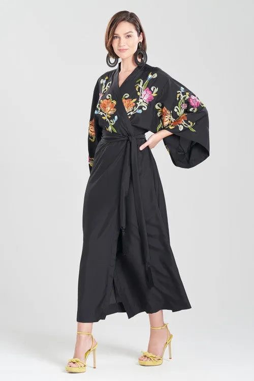 Shinjo Habotai Embroidered Silk Tassel Robe