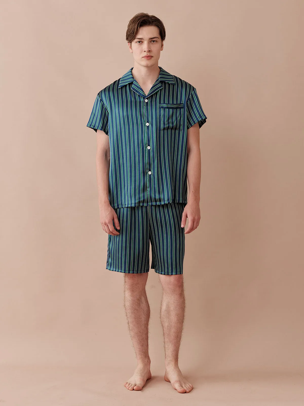 SILKINC Classic Striped Color Clash Short Men’s Pajama Set