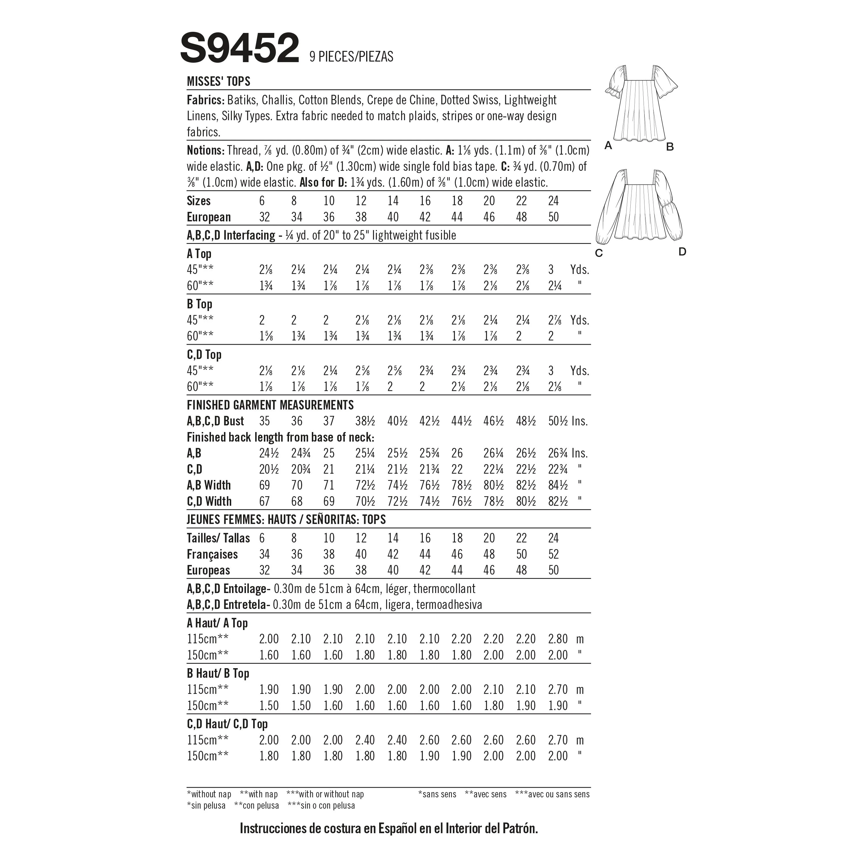 Simplicity S9452 Misses' Tops