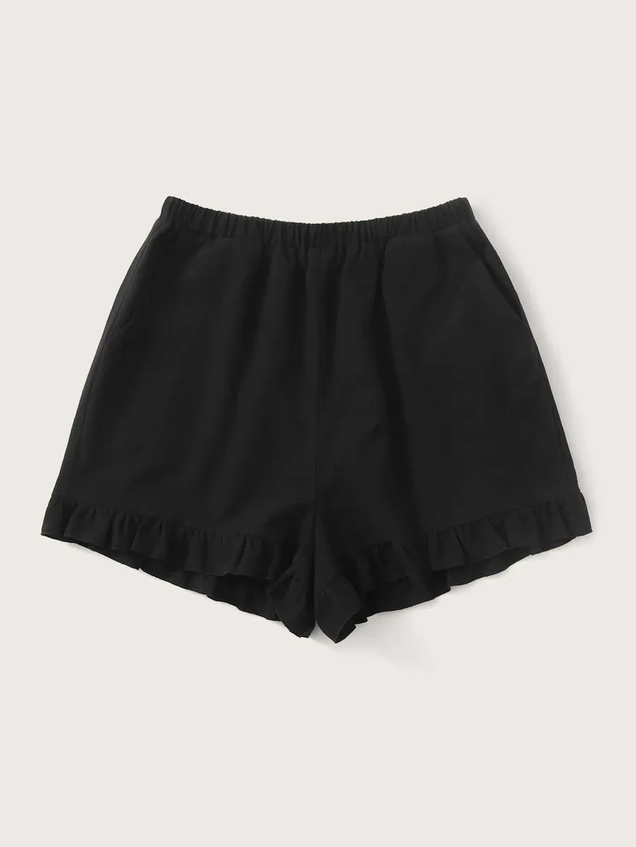 Slant Pocket Ruffle Hem Shorts