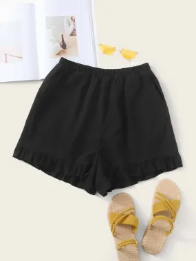 Slant Pocket Ruffle Hem Shorts