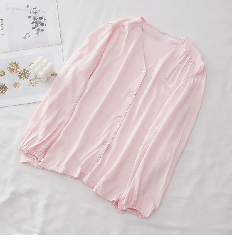 Solid cotton Silk Pajama Set