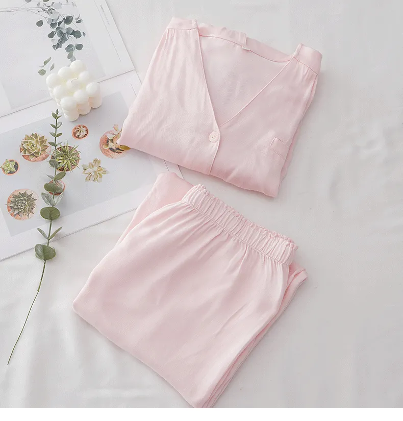 Solid cotton Silk Pajama Set