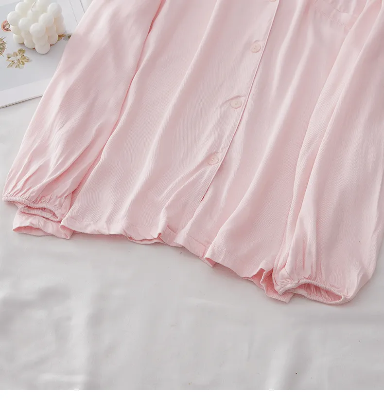 Solid cotton Silk Pajama Set