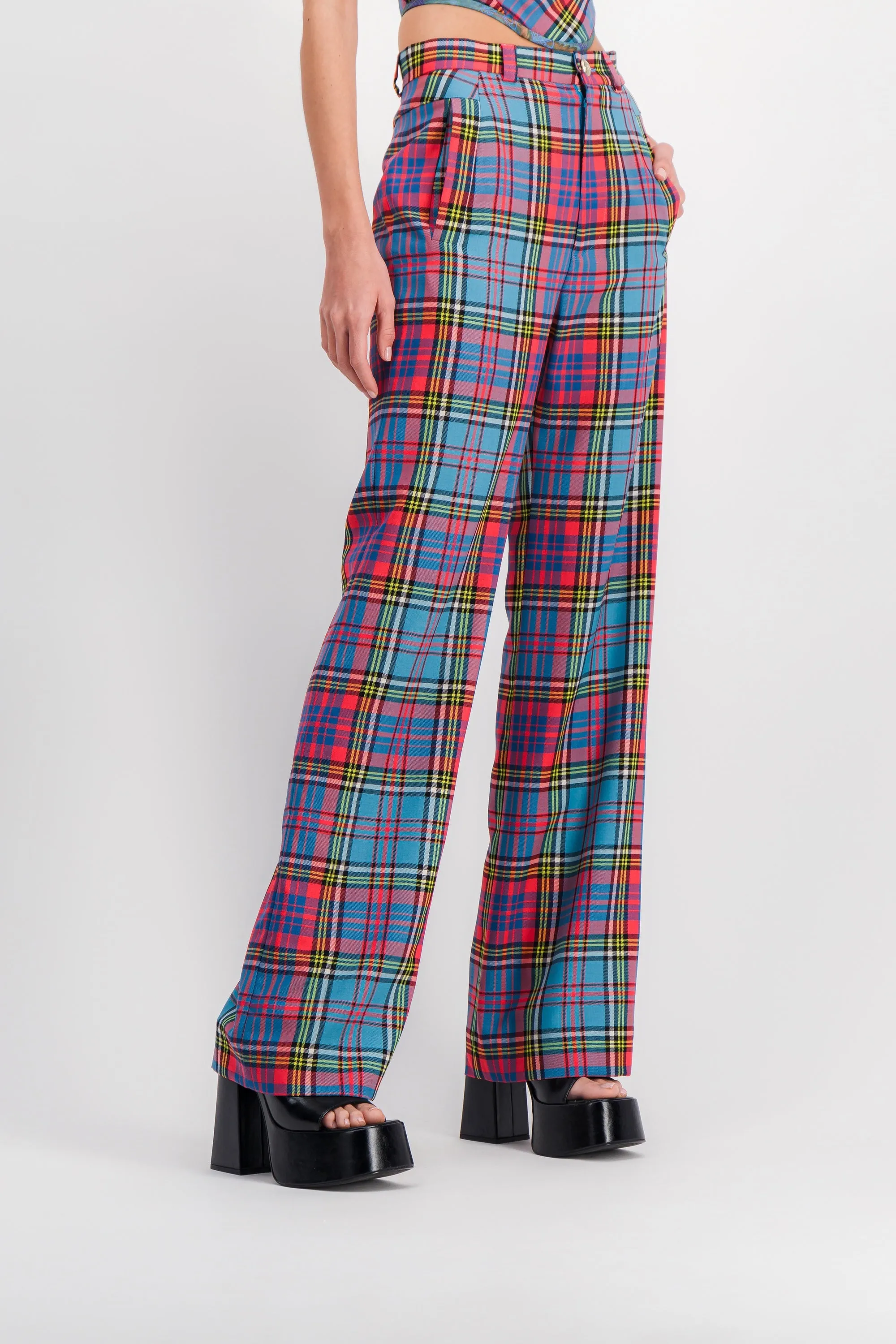 Straight leg tartan pants